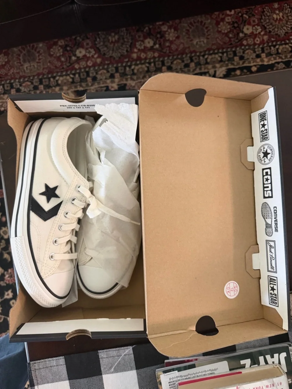 Converse Kids Low Top Sneakers in White and Black Star Logo